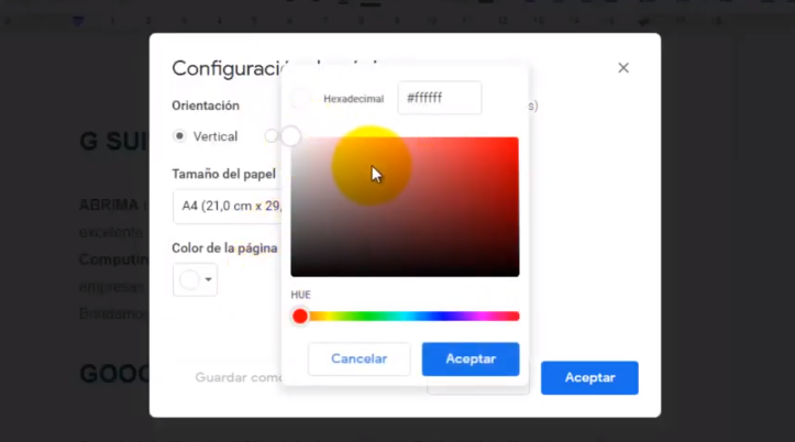 Cómo cambiar el color de fondo en Documentos de Google - Academia G -  Tutoriales de Google Workspace